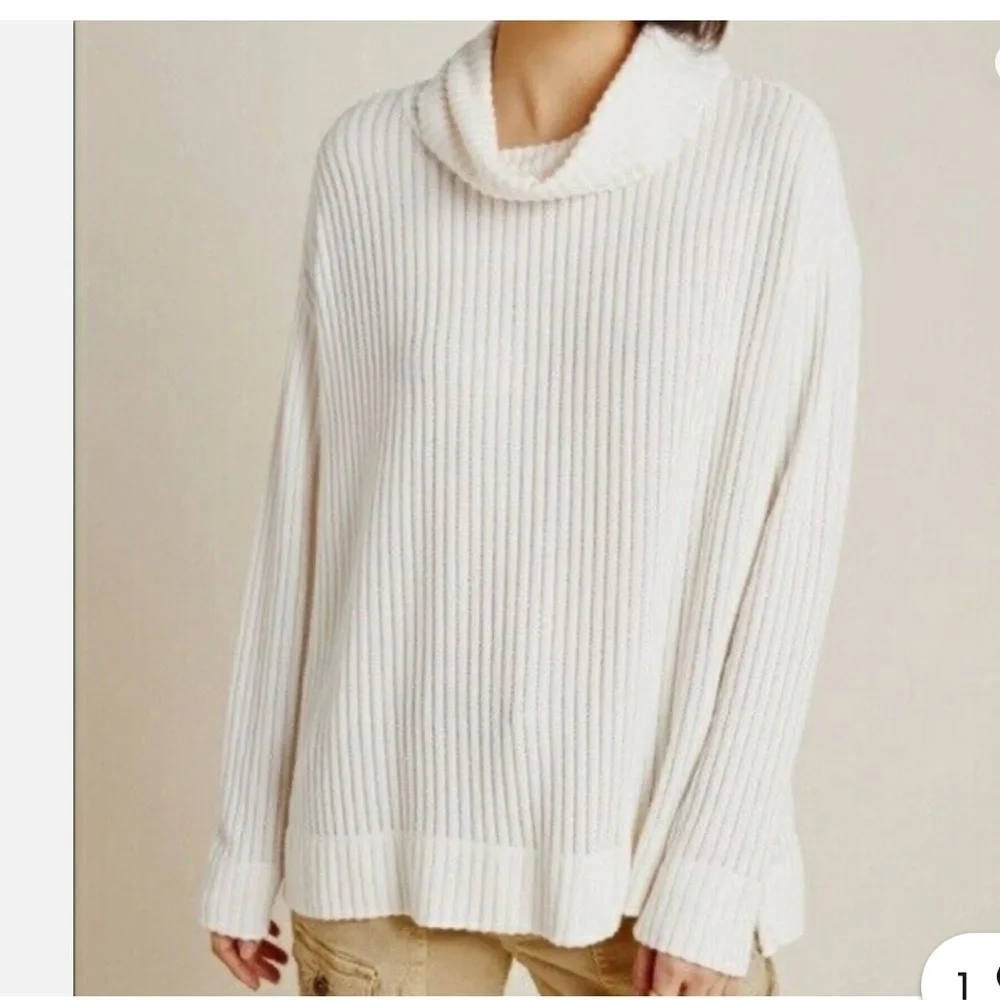 Anthropologie Vanna Cowl Neck Ribbed Sweater‎ Ivory Long Sleeves Women’s Sz M